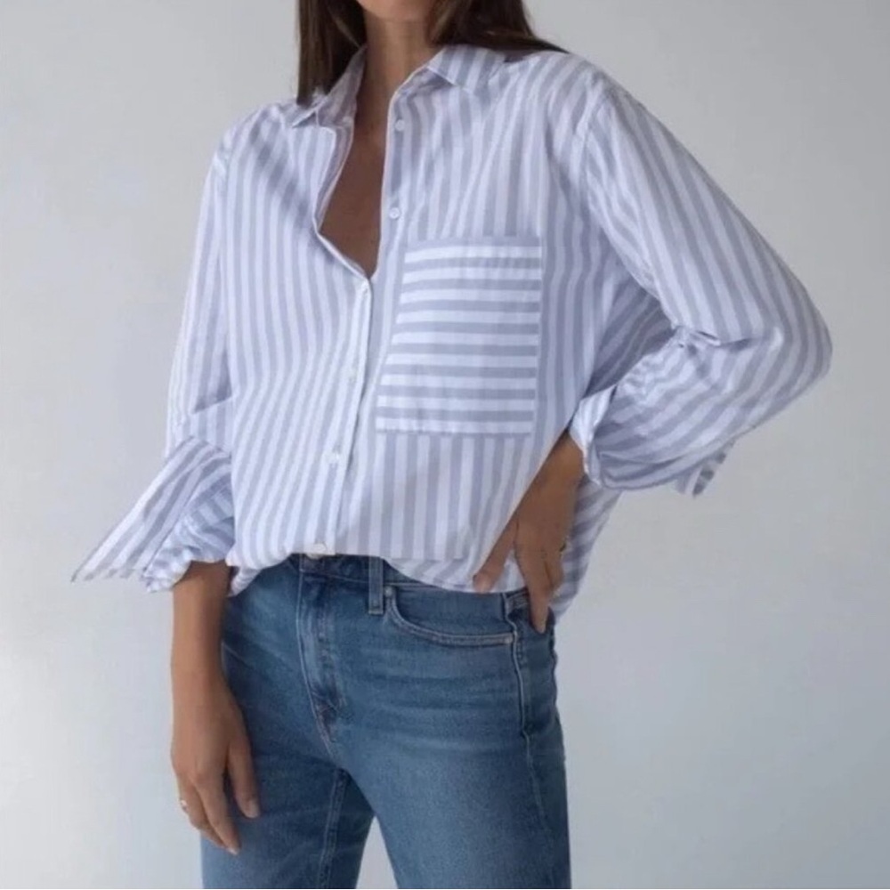 AYR The Deep End Button Down Shirt in Lilac Stripe